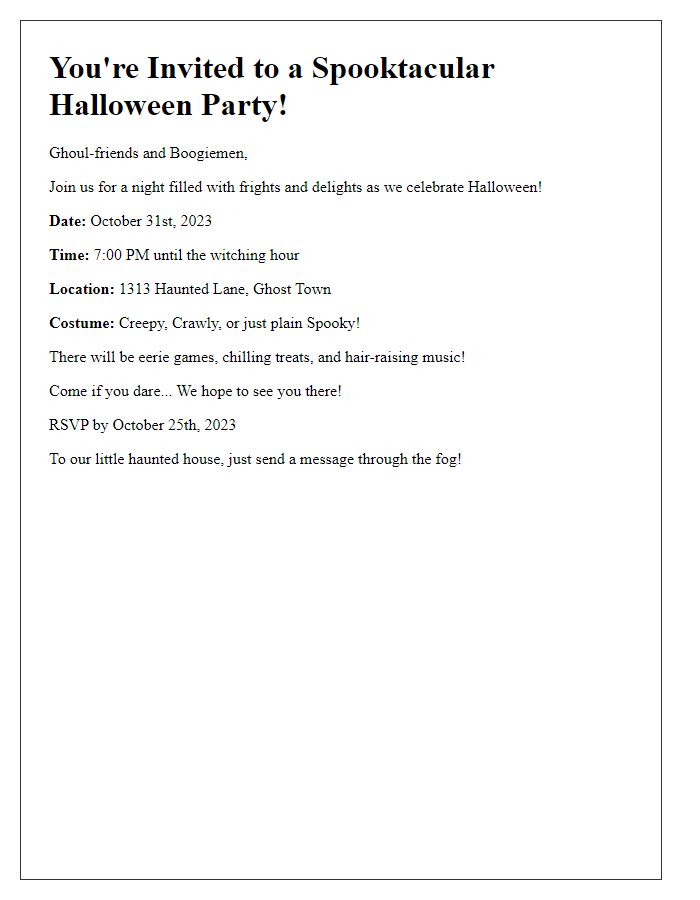 Letter template of spooky Halloween party invitation