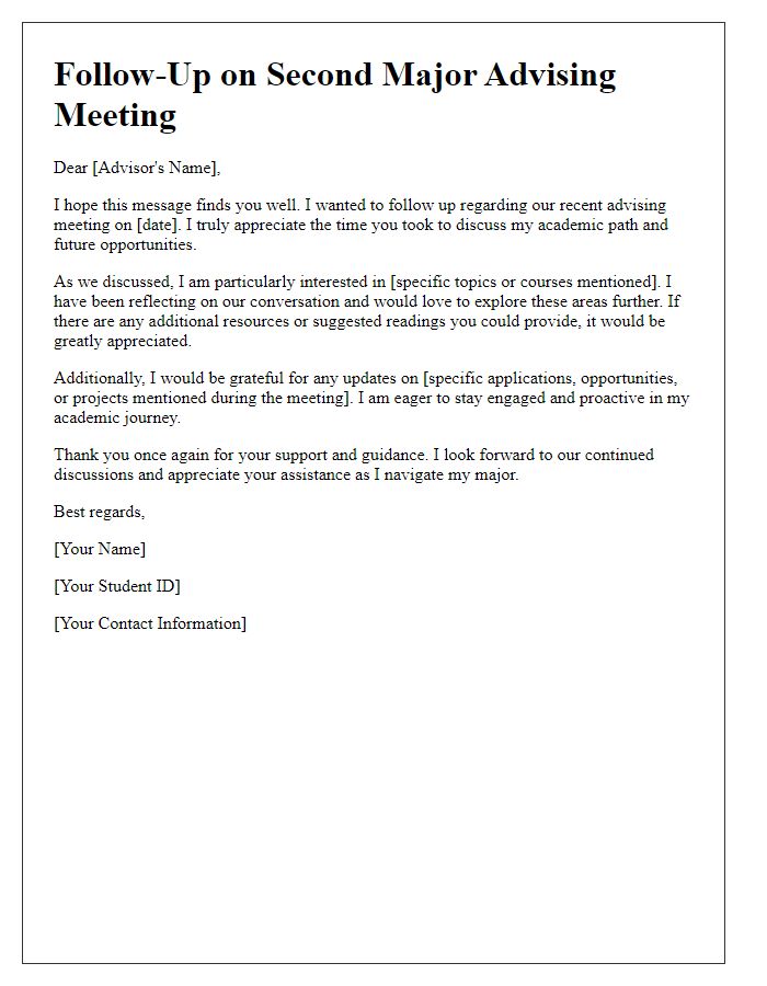 Letter template of follow-up for second major advising meeting