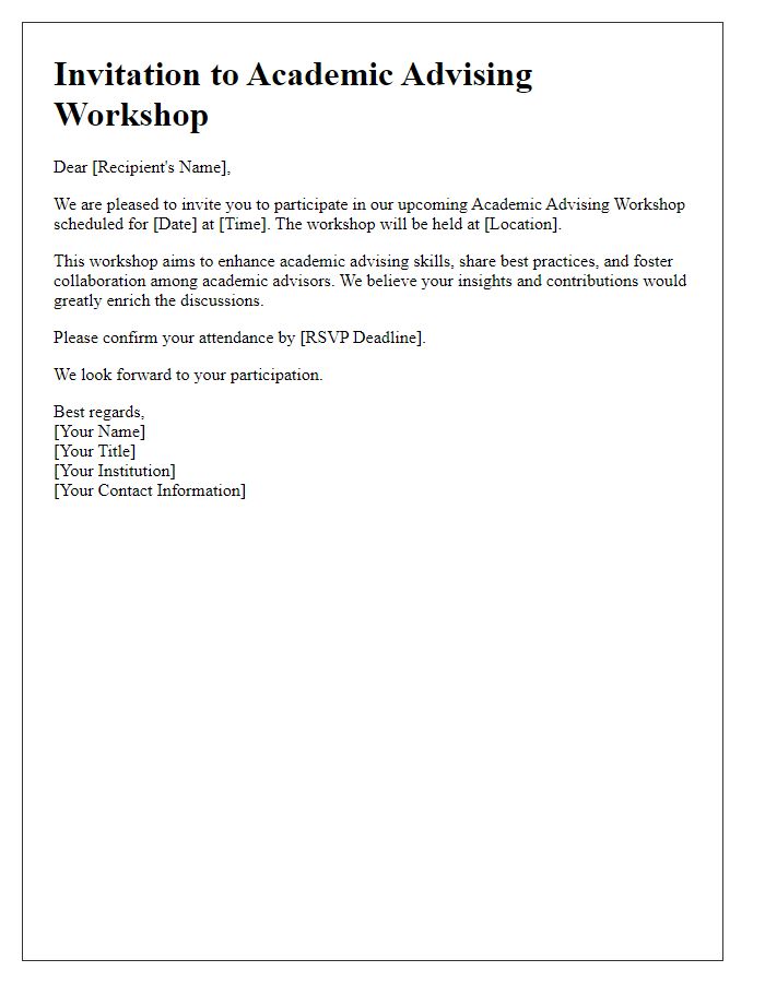 Letter template of invitation for academic advising workshop participants