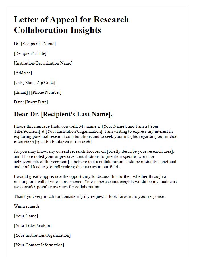 Letter template of appeal for research collaboration insights