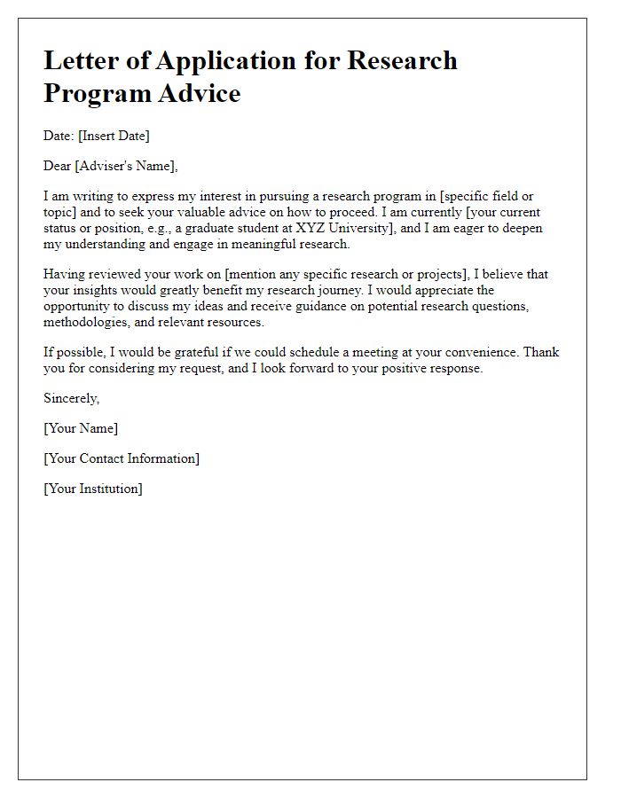 Letter template of application for research program advice