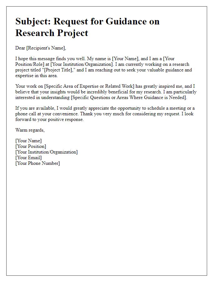 Letter template of outreach for research project guidance