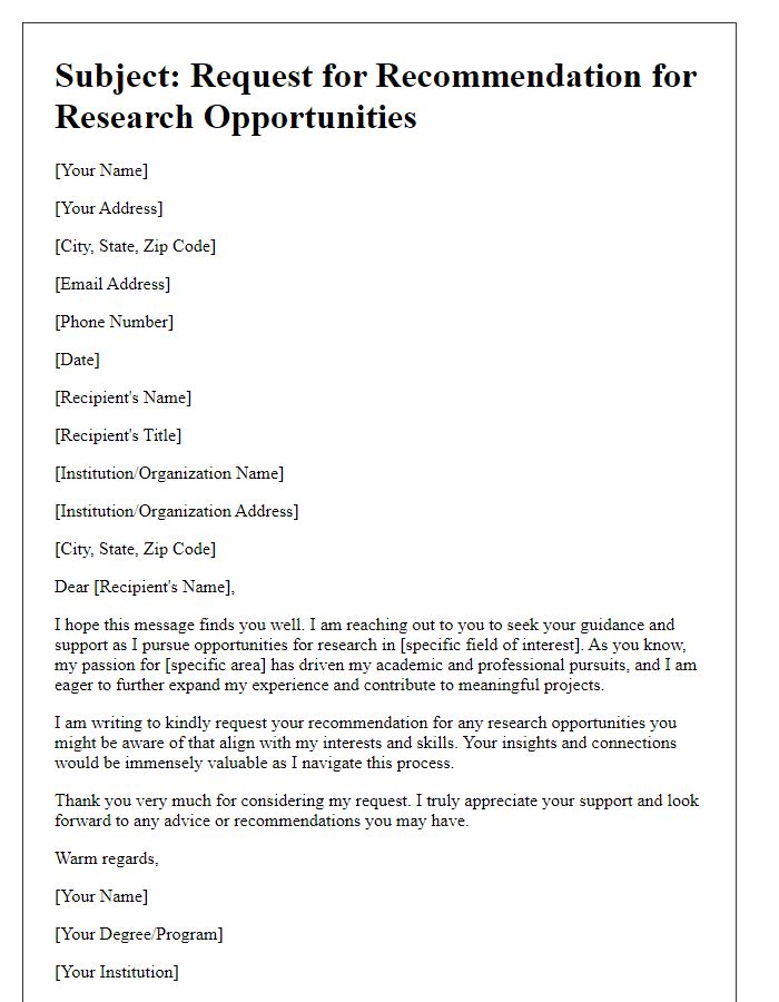 Letter template of solicitation for research opportunity recommendations