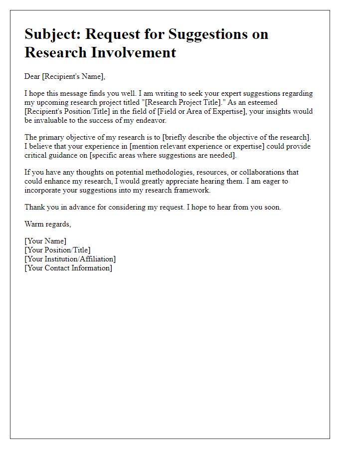 Letter template of suggestion request for research involvement