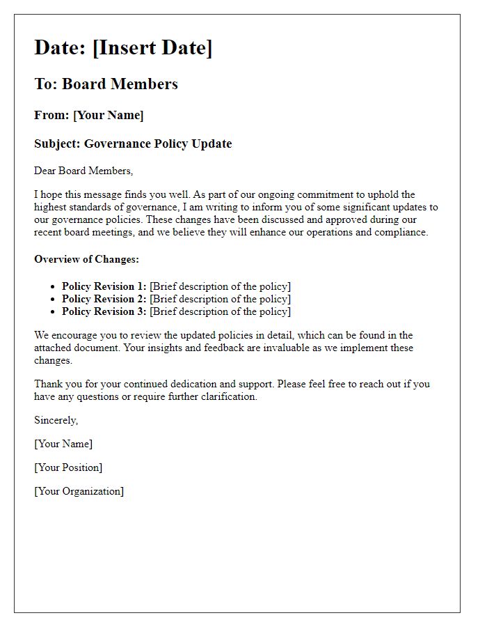 Letter template of governance policy update for board members