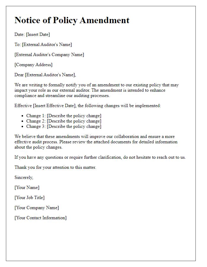 Letter template of policy amendment for external auditors