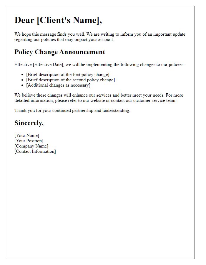 Letter template of policy change communication for clients