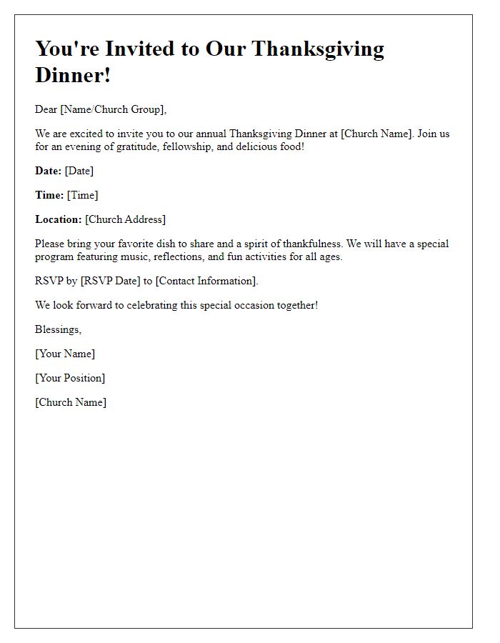 Letter template of Thanksgiving dinner invitation for a church group.