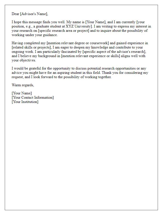 Letter template of formal introduction to potential advisor