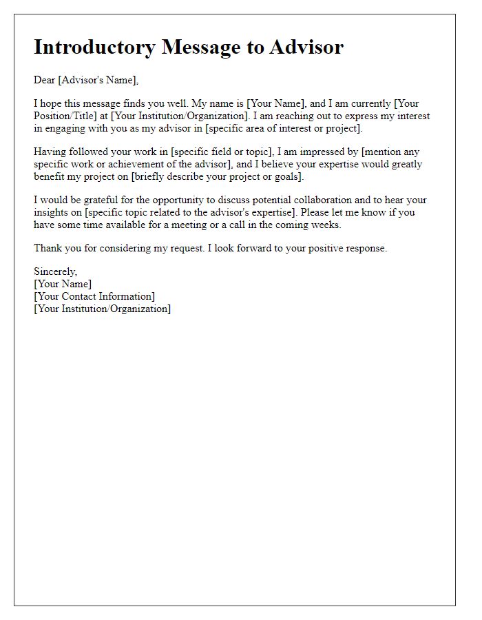 Letter template of introductory message for advisor engagement