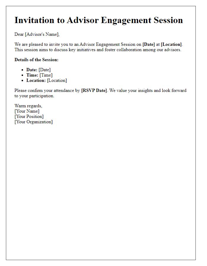 Letter template of invitation for advisor engagement session