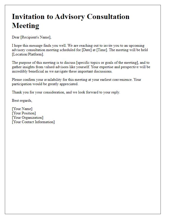 Letter template of outreach for advisory consultation meeting