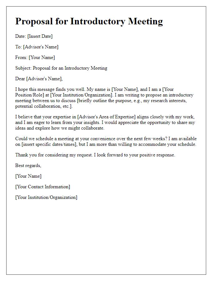 Letter template of proposal for advisor introductory meeting