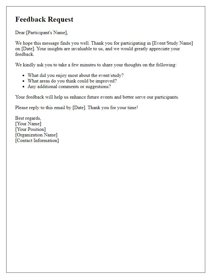 Letter template of participant feedback request