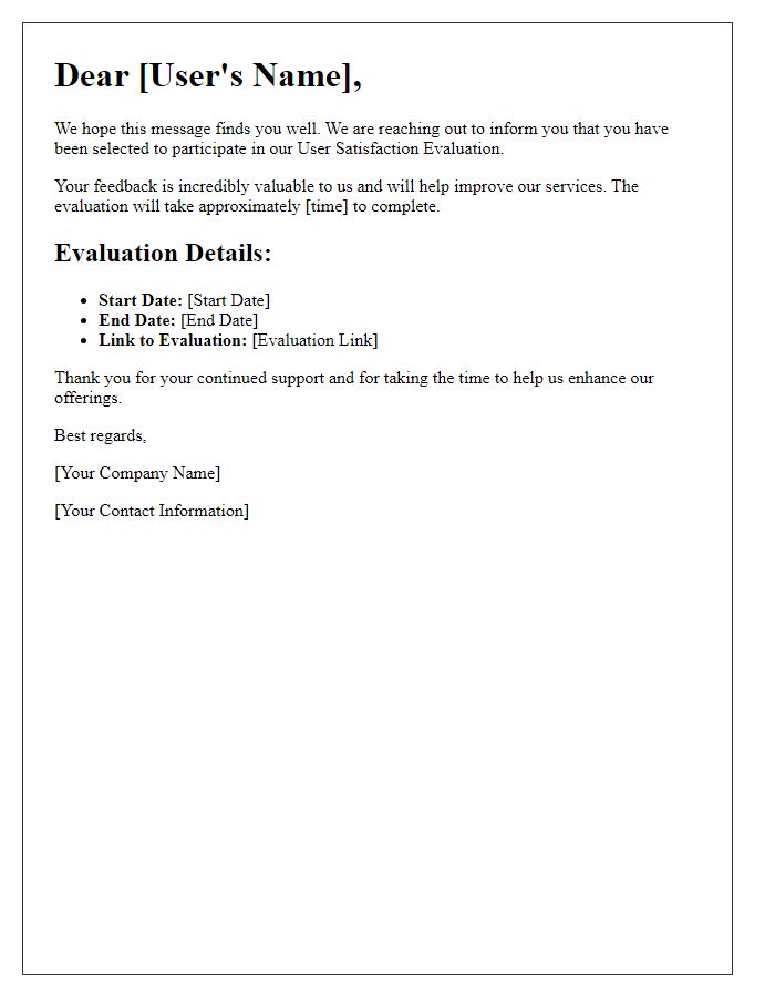 Letter template of user satisfaction evaluation notification