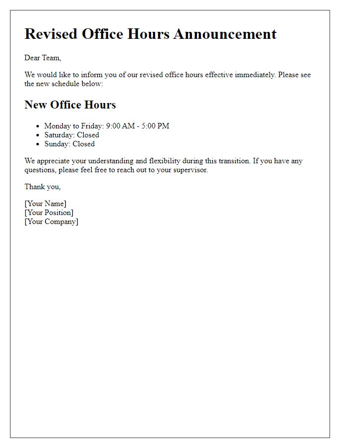 Letter template of revised office hours announcement