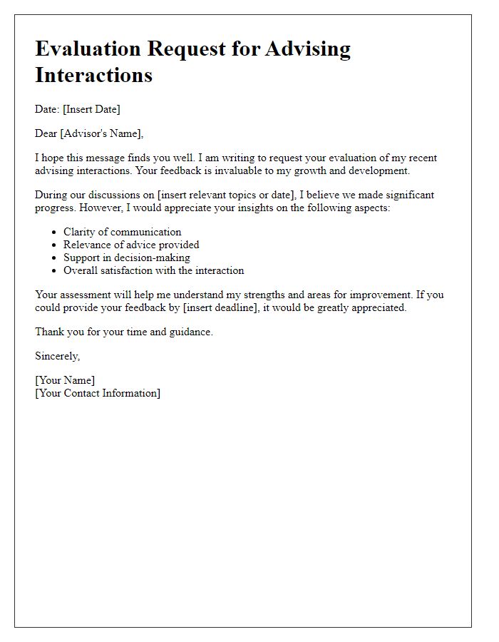 Letter template of evaluation request for advising interactions.