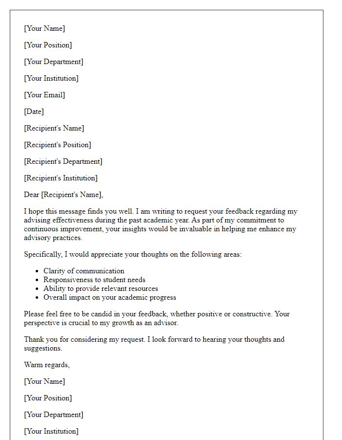 Letter template of request for feedback on advising effectiveness.