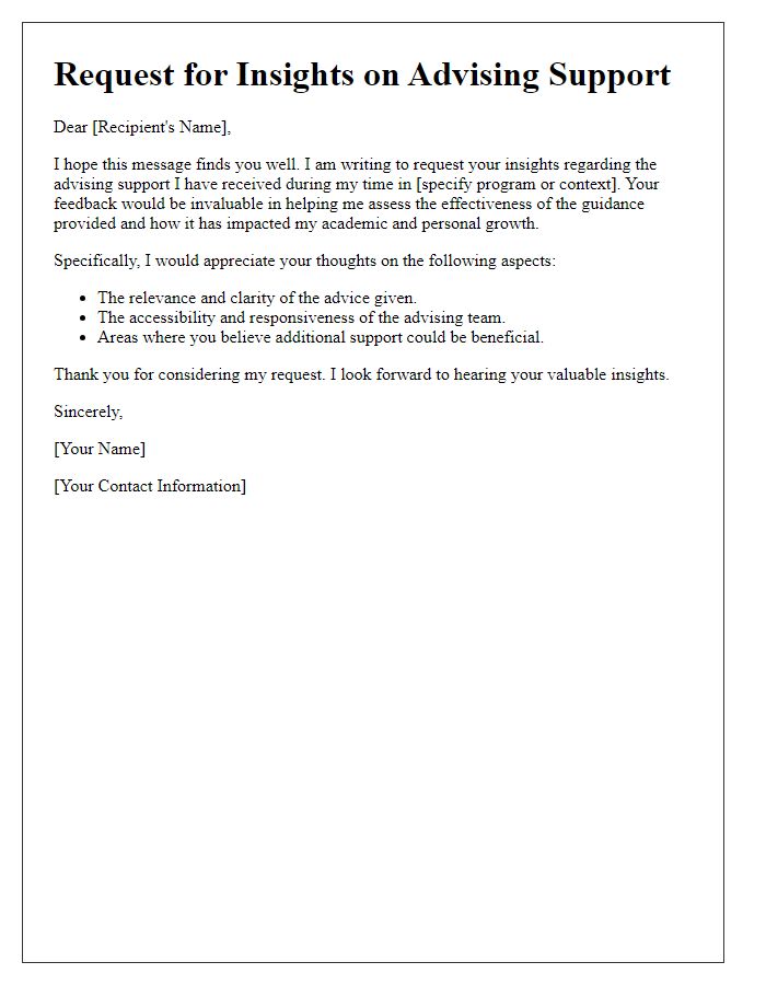 Letter template of request for insights on advising support received.