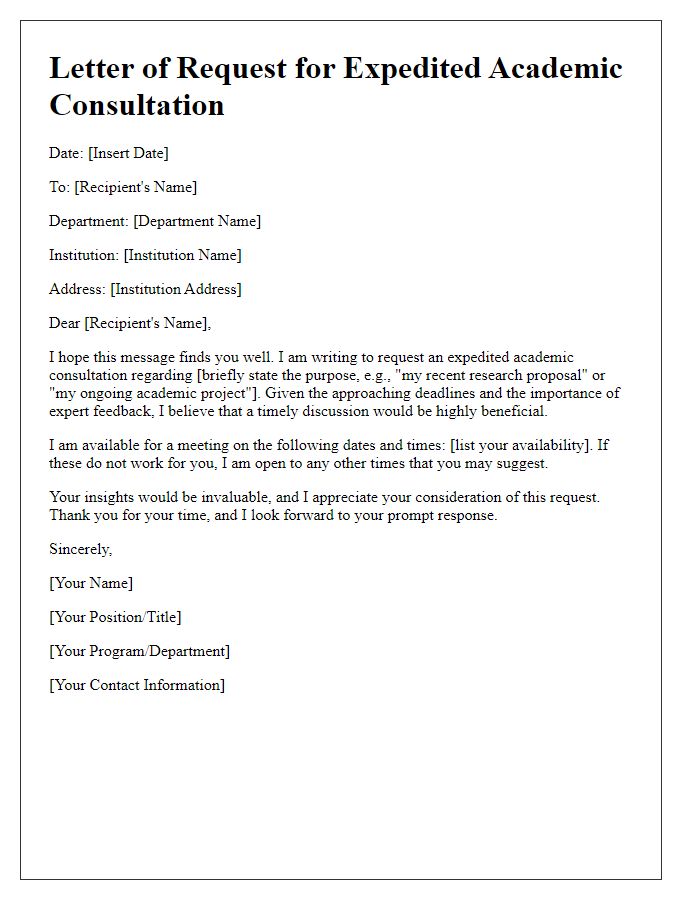 Letter template of expedited academic consultation