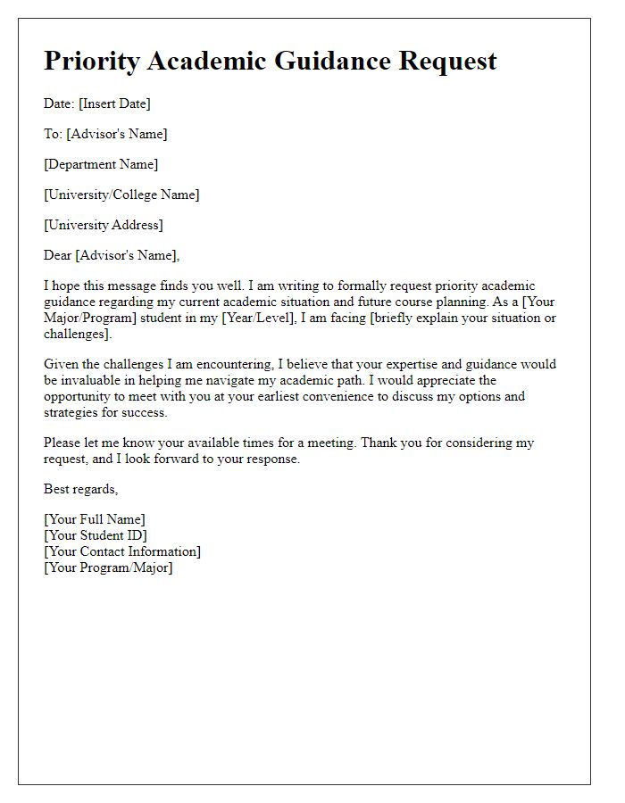 Letter template of priority academic guidance request