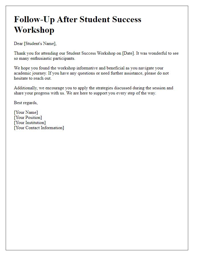 Letter template of follow-up after student success workshop