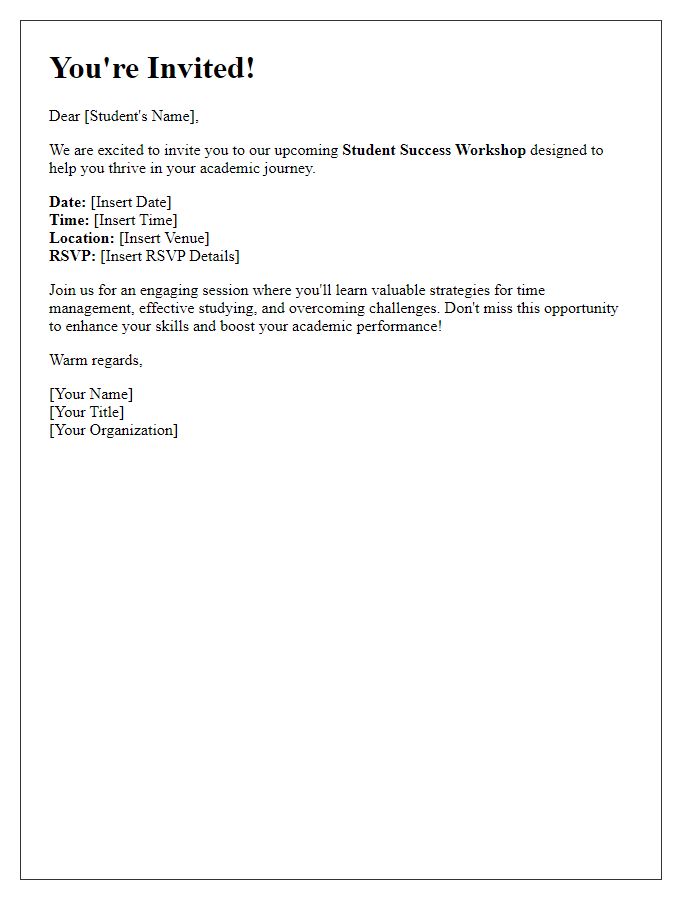 Letter template of invitation to student success workshop