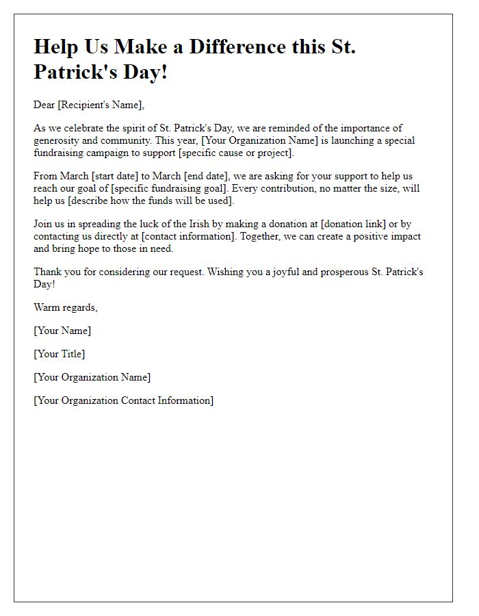 Letter template of St. Patrick's Day fundraising request for charities