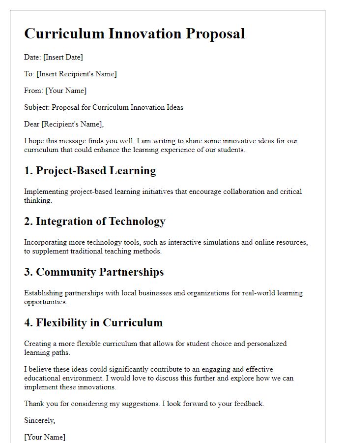 Letter template of curriculum innovation ideas