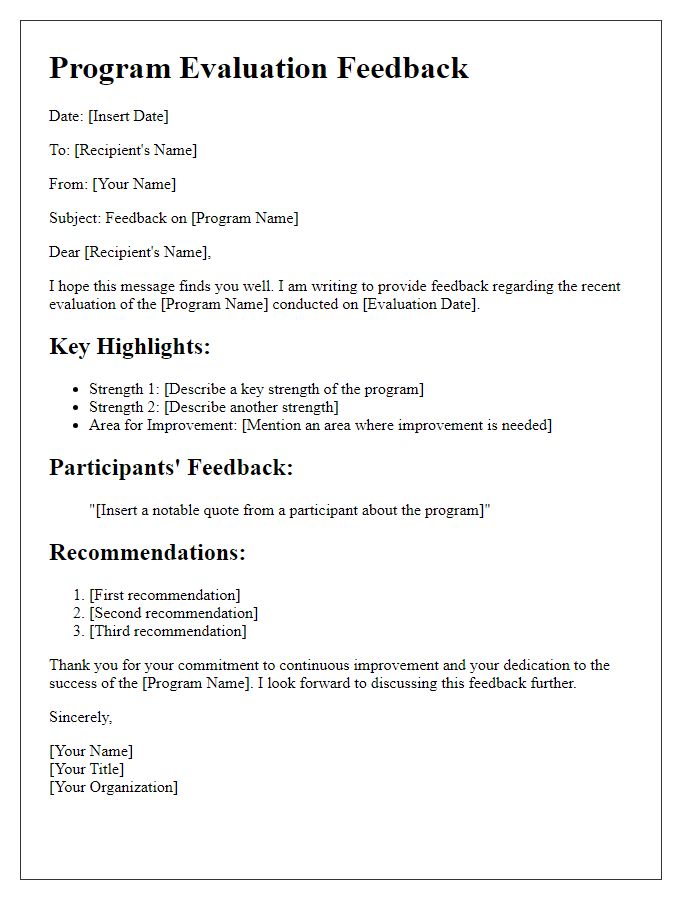 Letter template of program evaluation feedback