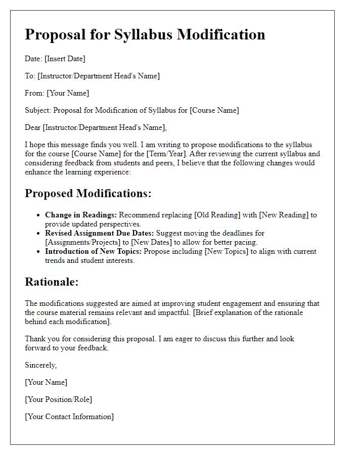 Letter template of syllabus modification proposals