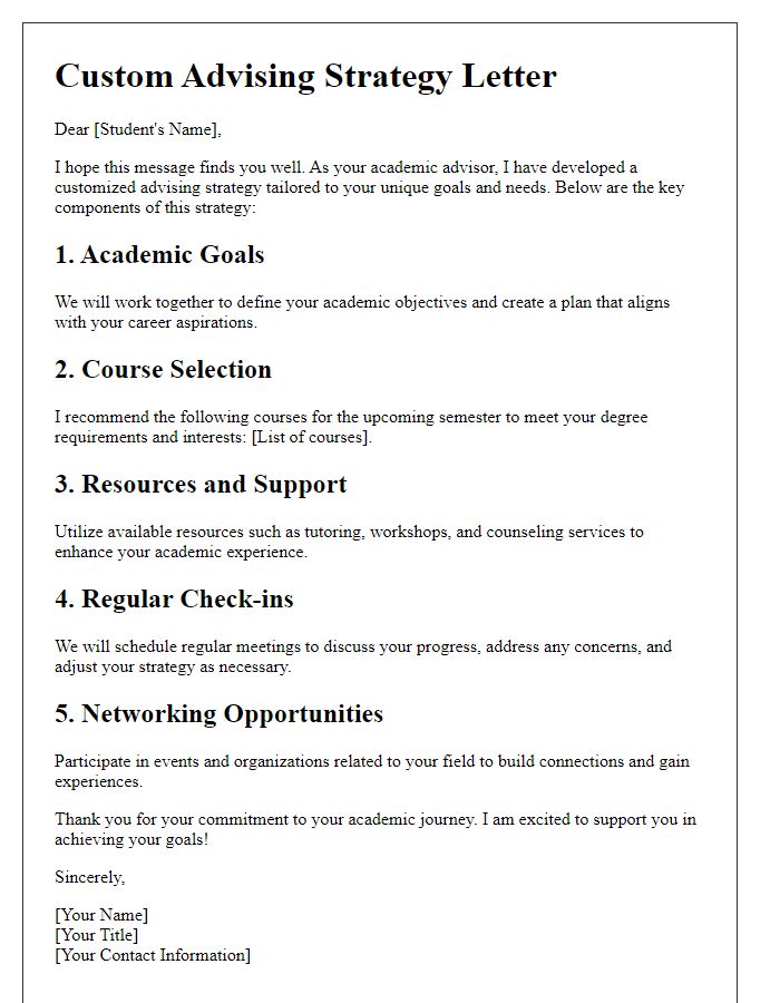 Letter template of custom advising strategy for students