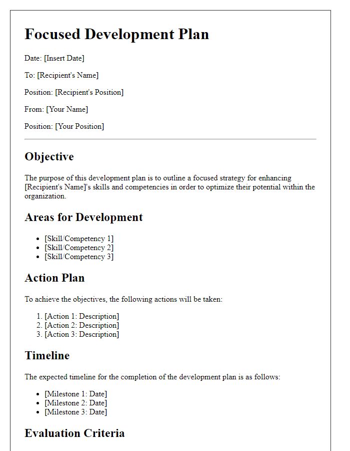 Letter template of focused development plan for potential