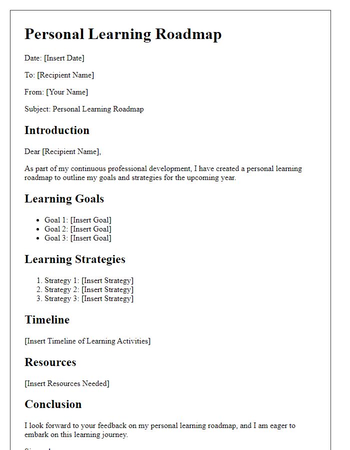 Letter template of personal learning roadmap