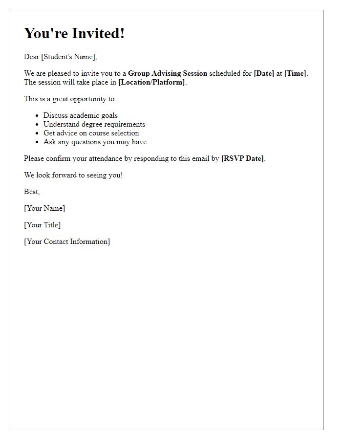 Letter template of invitation for group advising session.