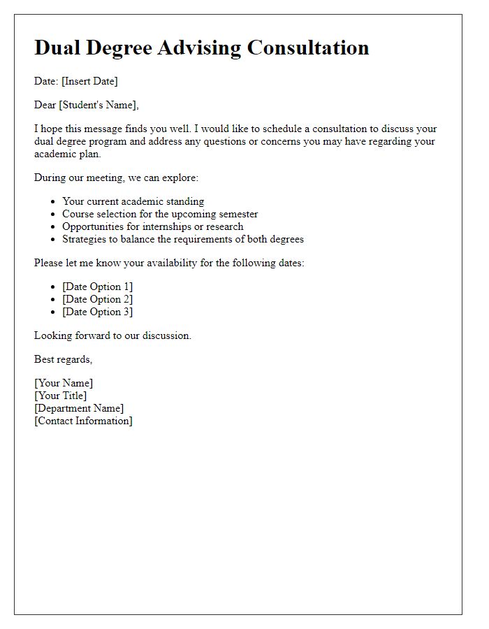 Letter template of dual degree advising consultation