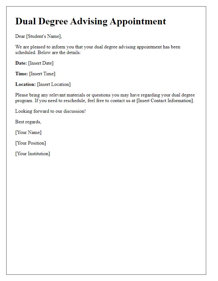 Letter template of dual degree advising scheduling