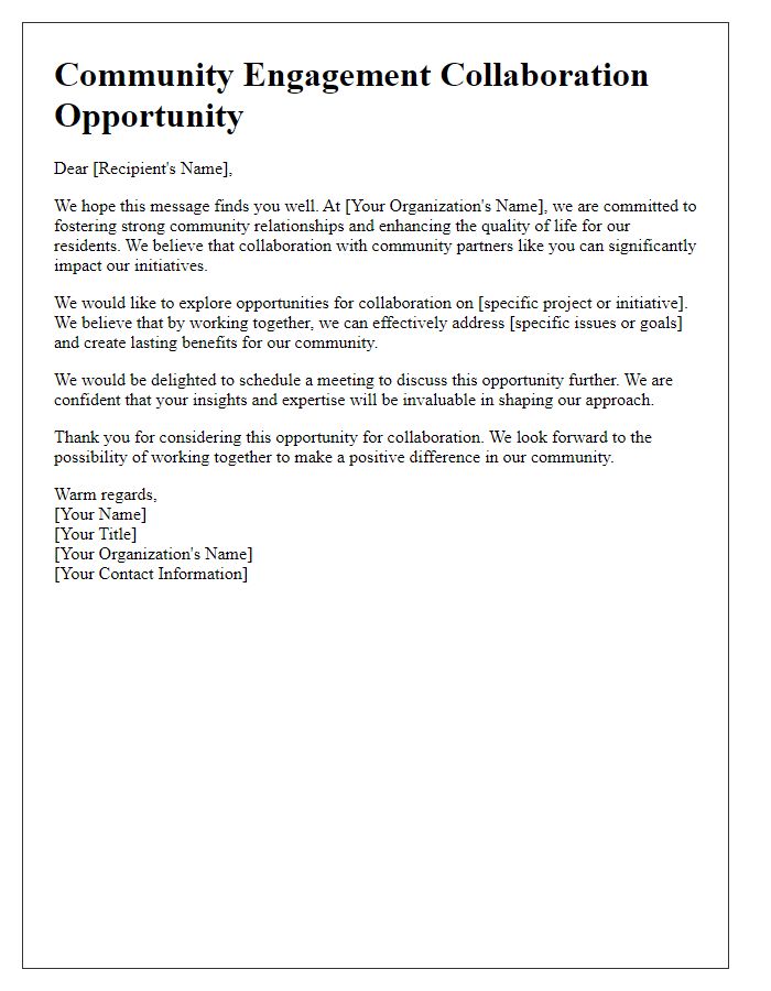 Letter template of community engagement for collaboration opportunities