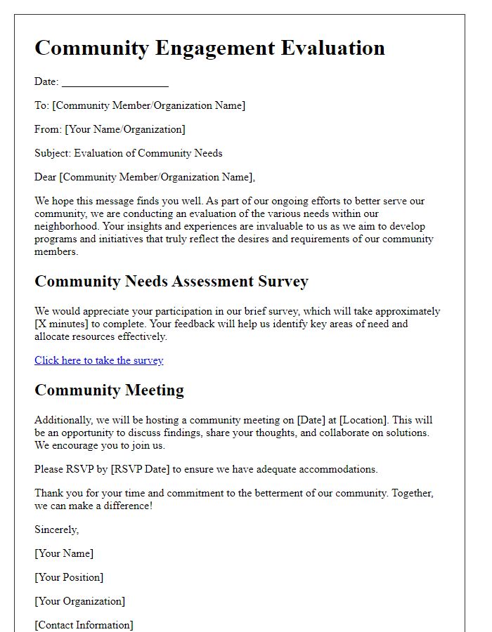 Letter template of community engagement evaluating community needs