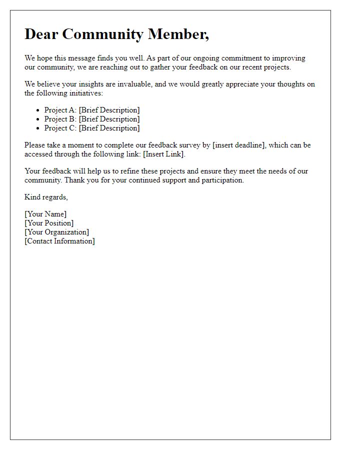 Letter template of community engagement for feedback on projects