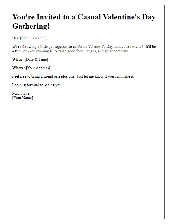 Letter template of a casual Valentine's Day gathering invitation.