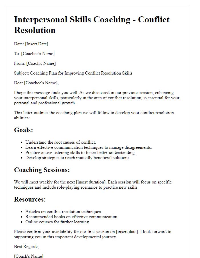 Letter template of interpersonal skills coaching for conflict resolution.