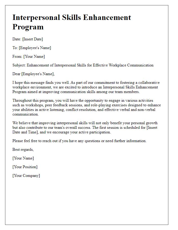 Letter template of interpersonal skills enhancement for workplace communication.