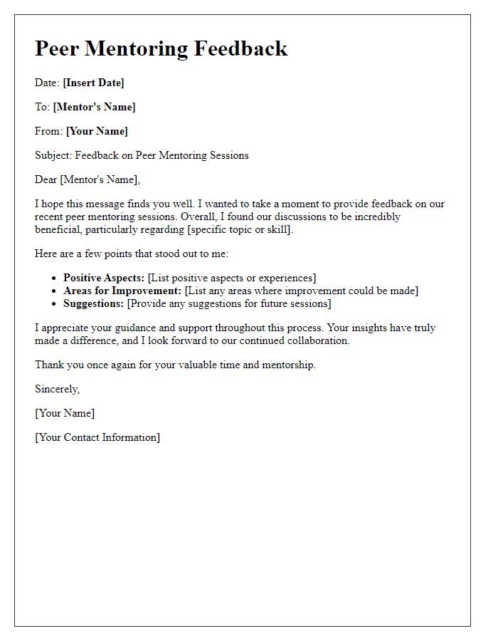 Letter template of peer mentoring feedback and communication