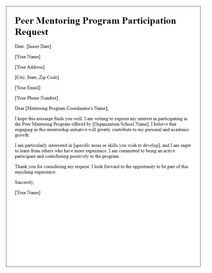 Letter template of peer mentoring program participation request