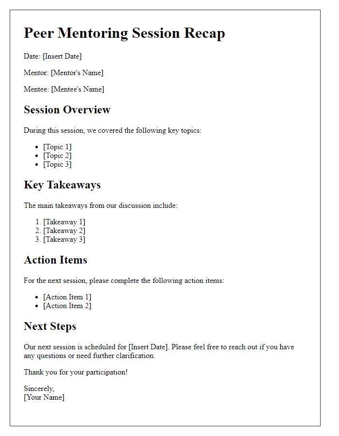 Letter template of peer mentoring session recap