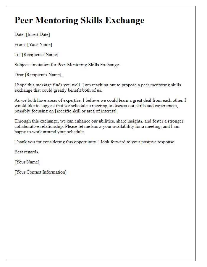 Letter template of peer mentoring skills exchange