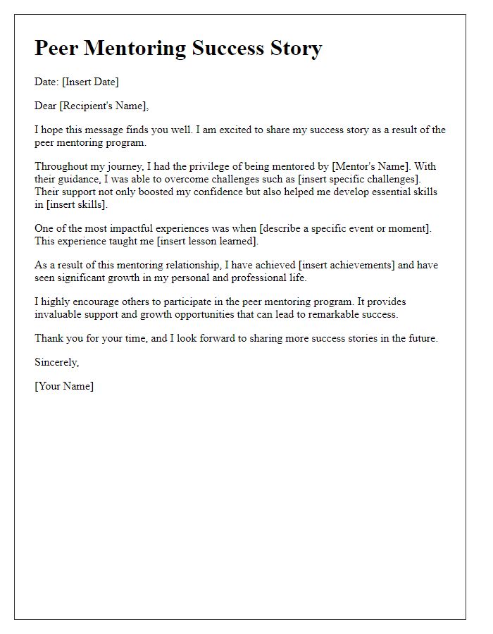 Letter template of peer mentoring success story sharing