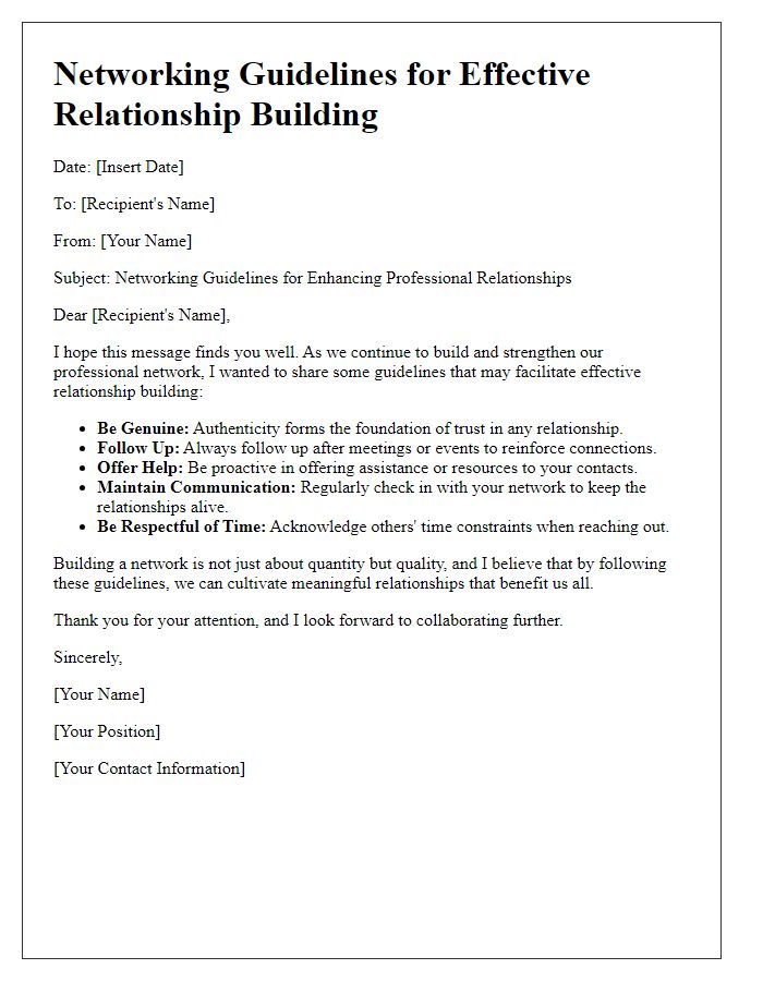 Letter template of networking guidelines for effective relationship building