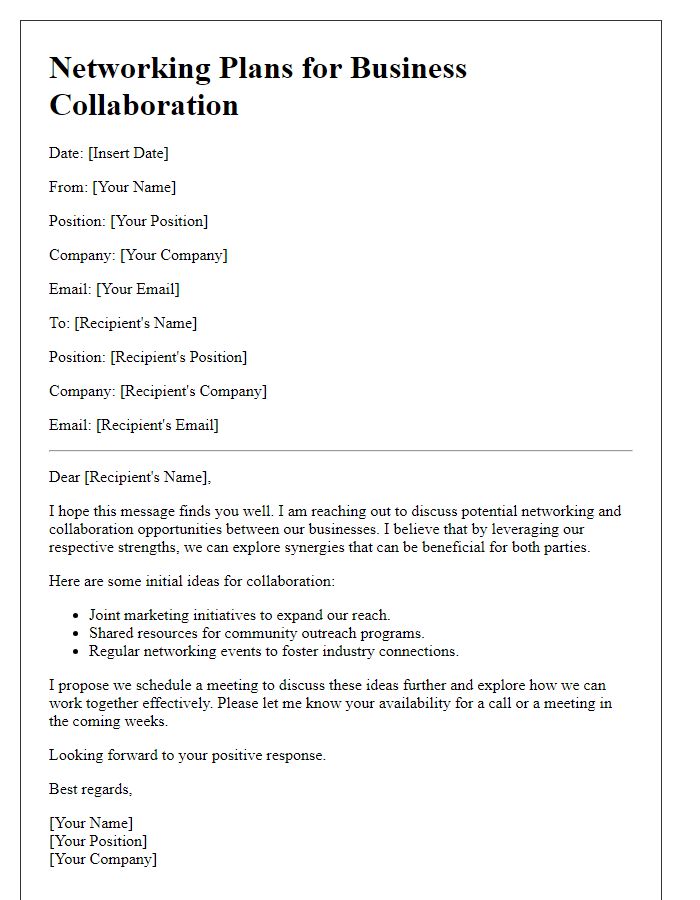 Letter template of networking plans for business collaboration